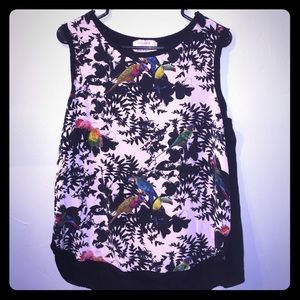 Nicole Miller Artelier silk parrot tank, medium